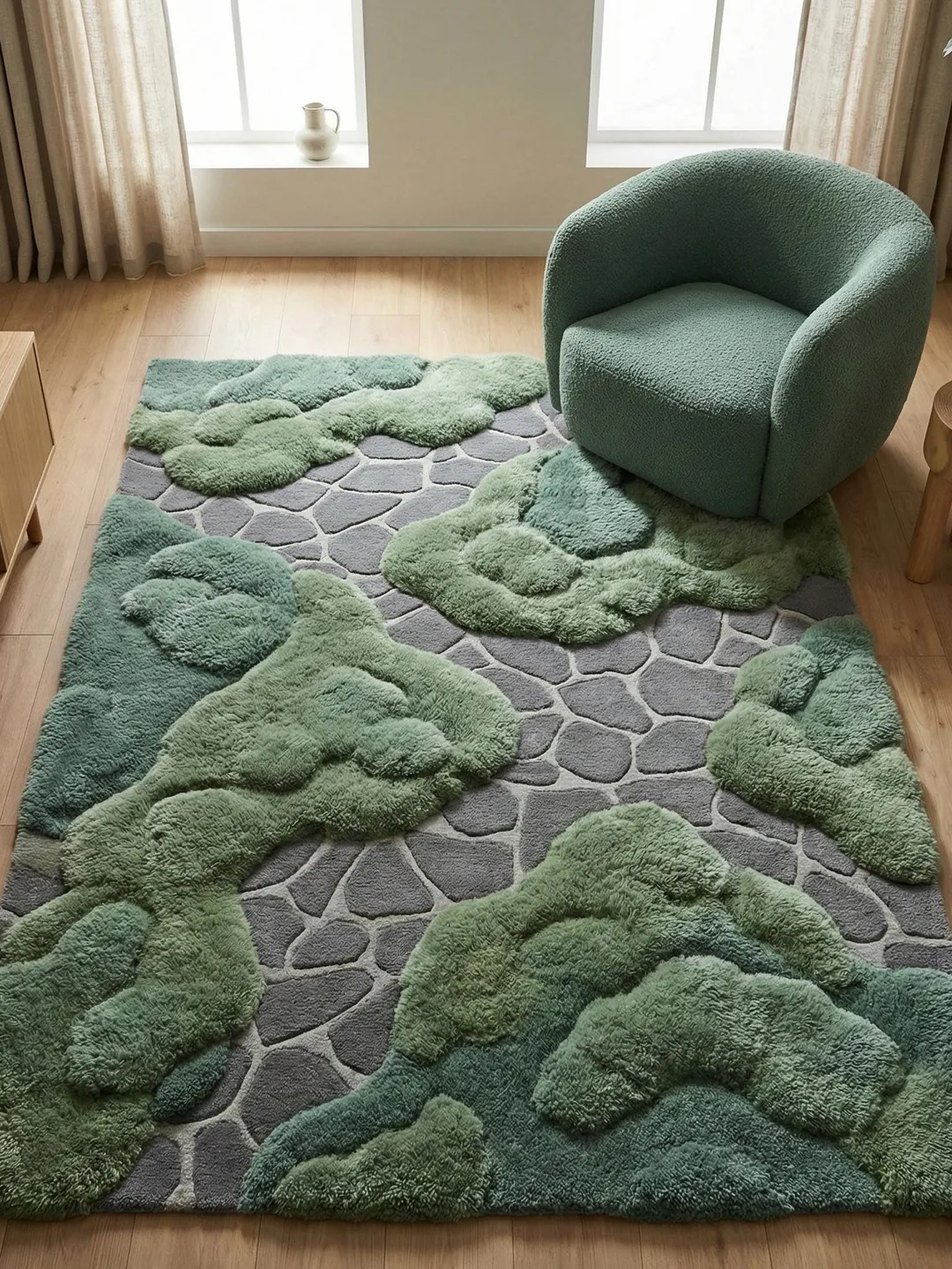 Hand Tufted Moss Green Rug, Organic Modern Textured Area Rug Decor