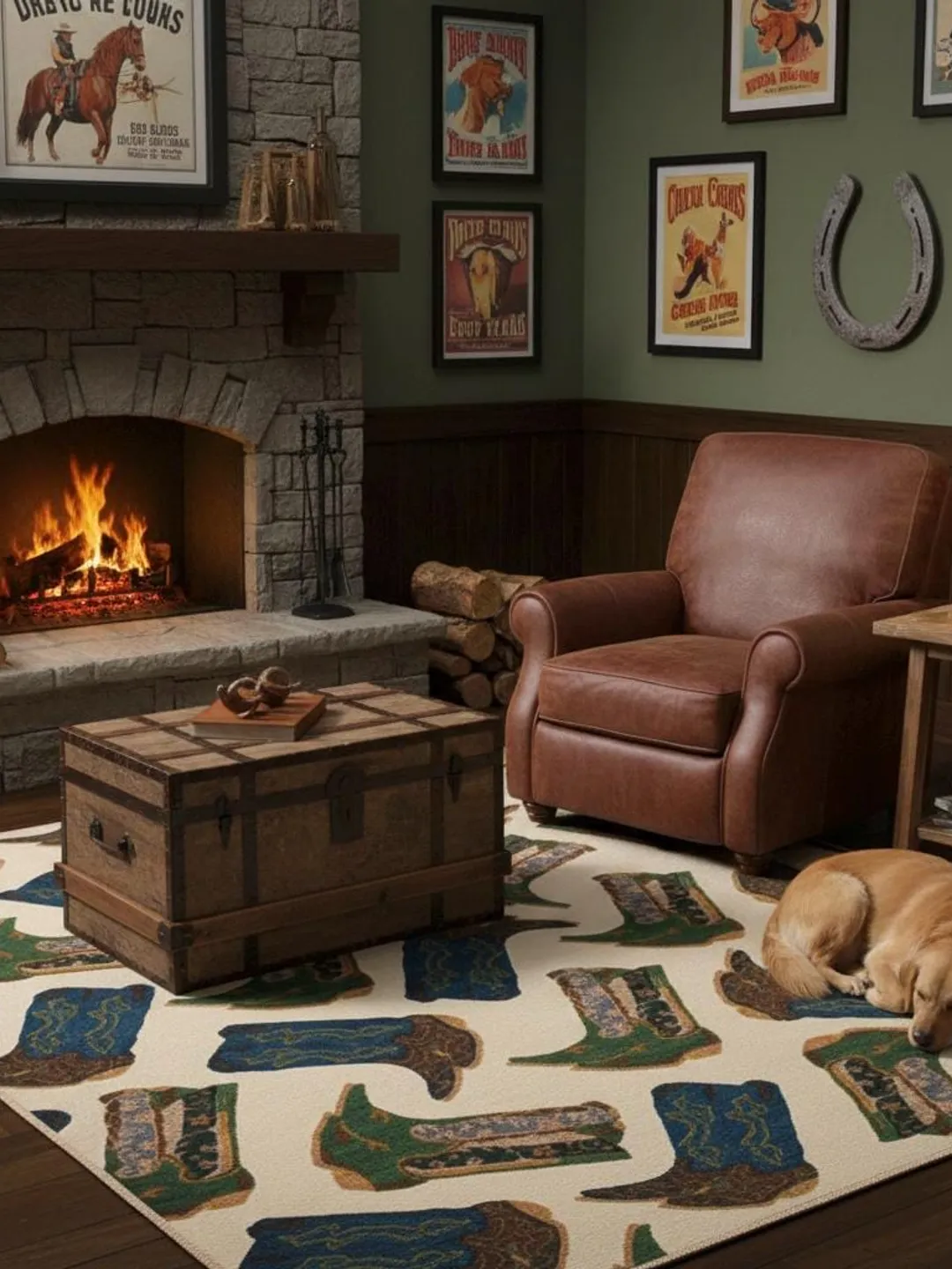 Hand Knotted Western Boot Wool Rug – Modern Colourful Designer Carpet