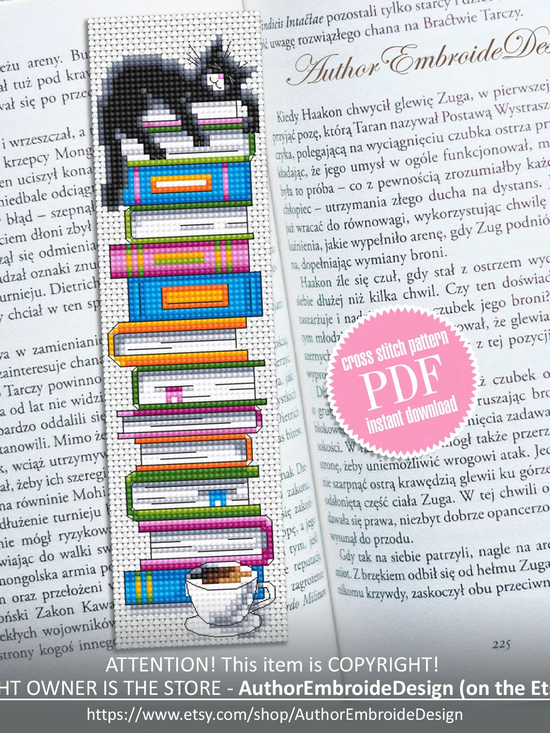 Funny bookmark cross stitch pattern PDF download Black cat cross stitch ...