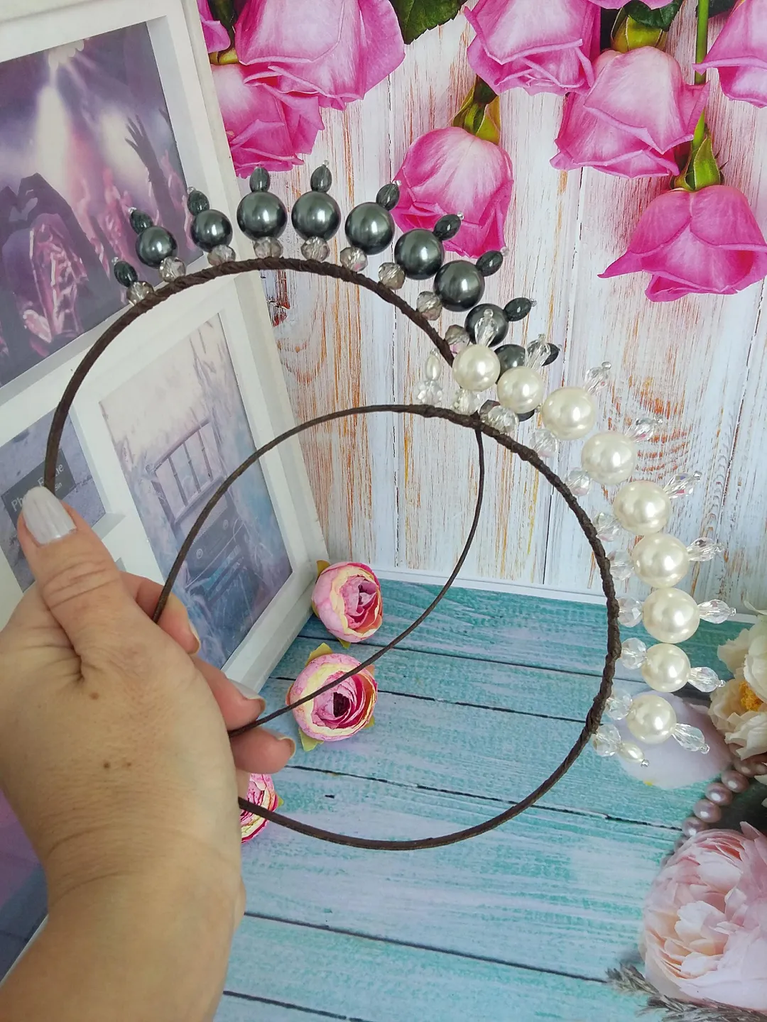 pearl tiara, large beads,wreath with large pearls,large gray white pearls, tiara for the bride,pearl headband,wedding headband