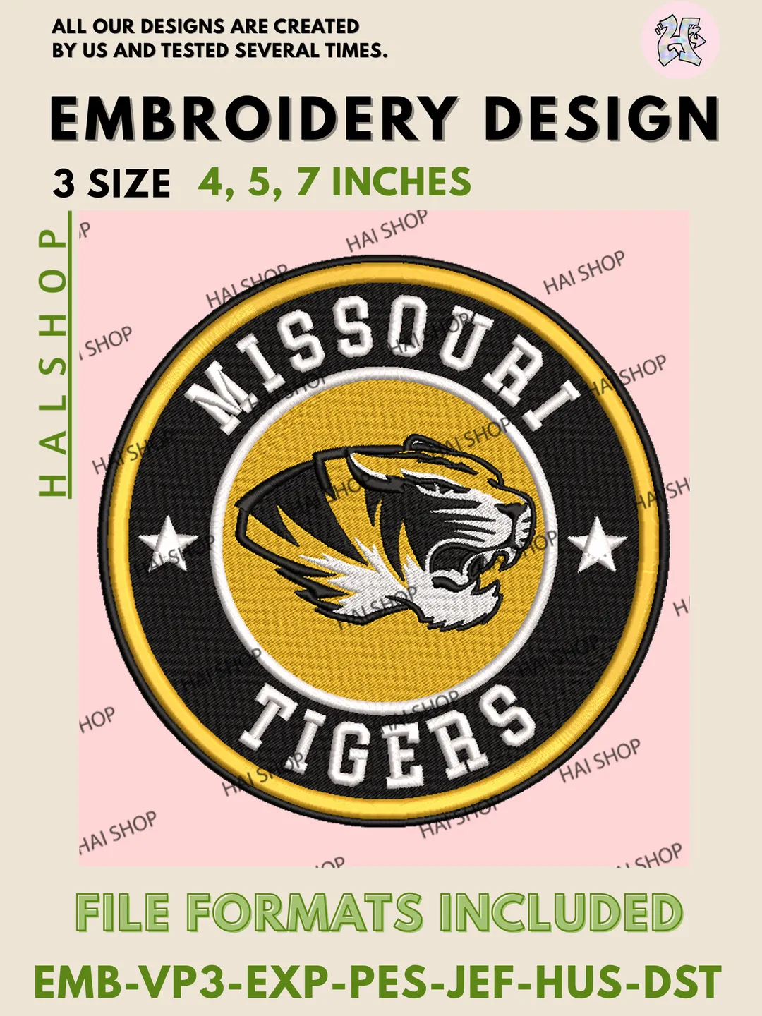 Missouri Tigers NCAA Team Logo Machine Embroidery Design Files, Mizzou College Sports Mascot Embroidery, Instant Download