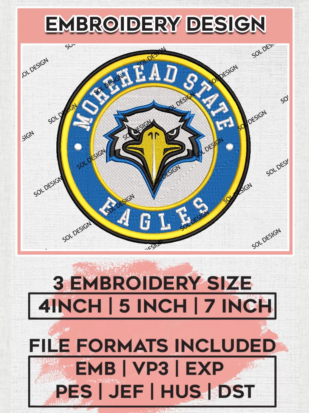 NCAA Morehead State Eagles Round Logo Embroidery, NCAA Morehead State Eagles Logo Embroidery files, NCAA Teams, Machine embroidery designs, Digital Download