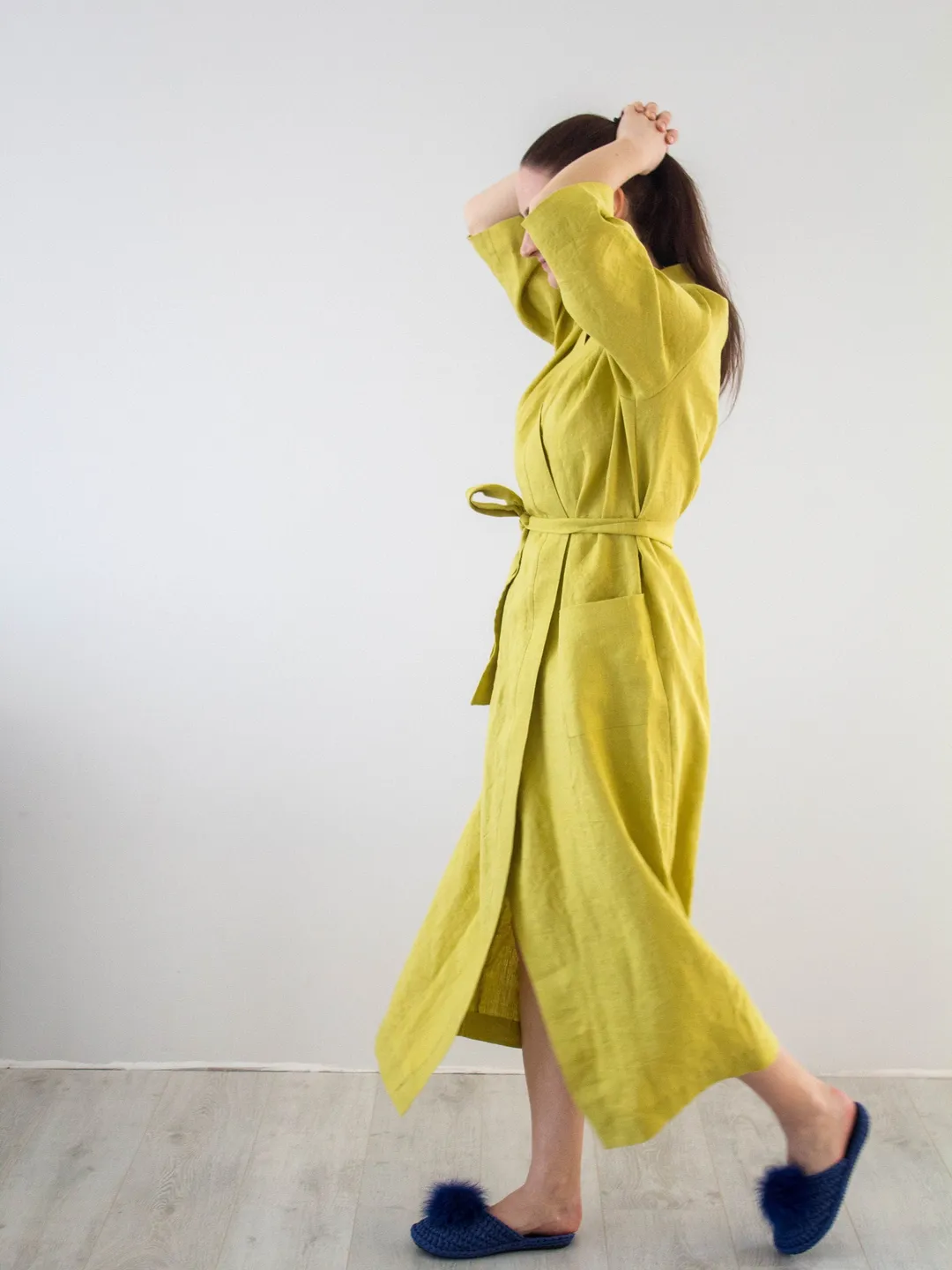 womens linen dressing gown Linen Kimono Sky Blue Dressing Gown, Long Lounge Robe Boheme, Stonewashed Linen Bathrobe Women Sleepwear, Natural Soft Beach Cover Up