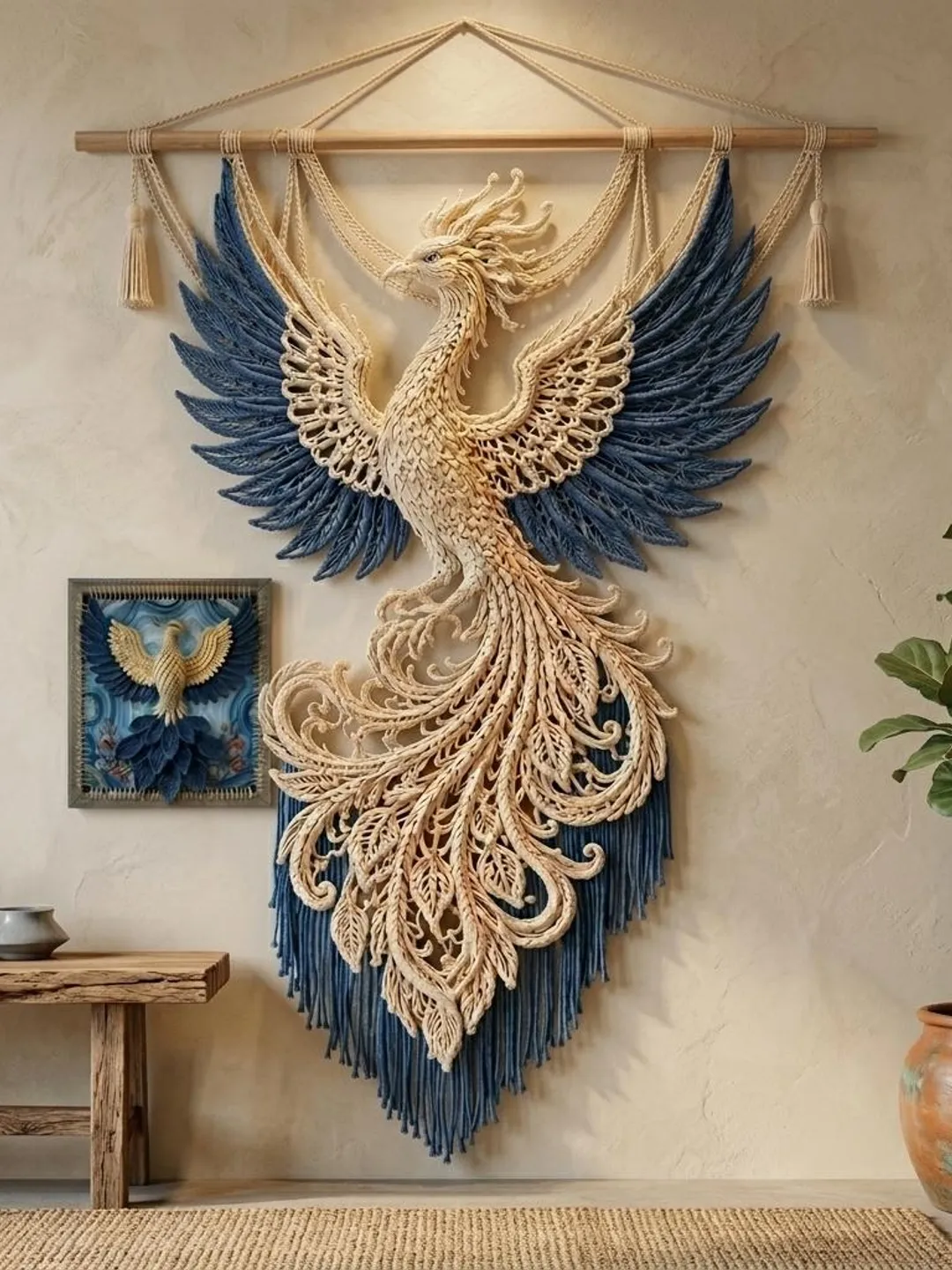 Crochet Phoenix Macrame Wall Hanging Pattern, 3D Mythical Bird