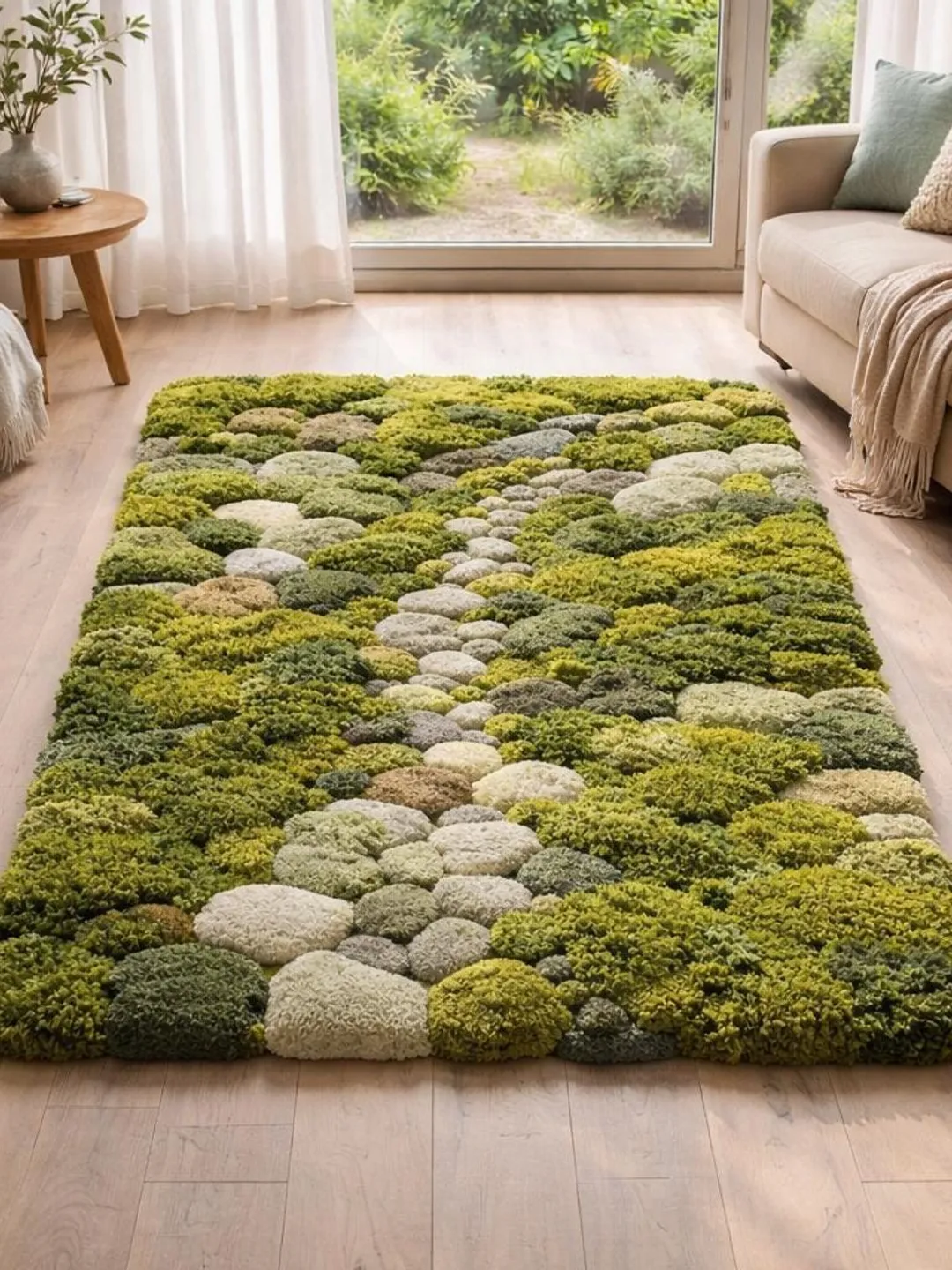 Stone Path Rug Moss Stone Path Rug for Kids Playroom | Soft Nature Inspired Wool Area Rug