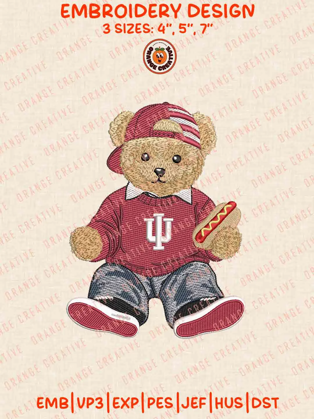 Indiana Hoosier Teddy Bear Embroidery Design Files, Football Logos Embroidery Designs, Sport Machine Embroidery Files, 3 Sizes, Custom Sizes, Instant Download