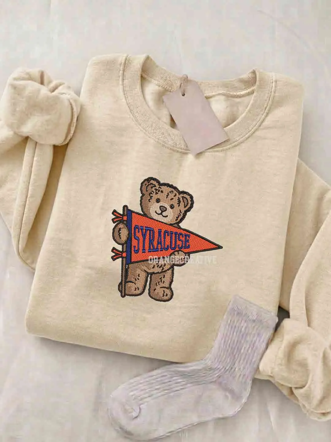 Syracuse Orange Embroidered Sweatshirt, College Embroidered Crewneck, NCAA Syracuse Embroidered Shirt, Teddy Bear Sweatshirt, Gift for Collegue