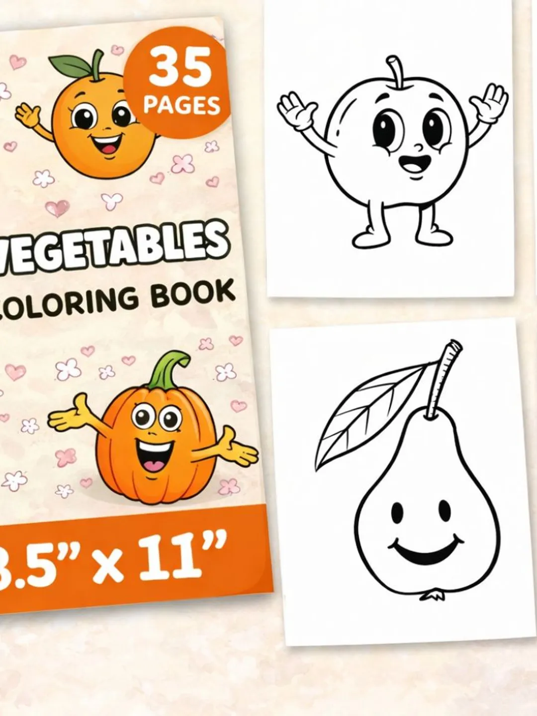Fruits And Vegetables Coloring Book For Kids 2-8 Ages