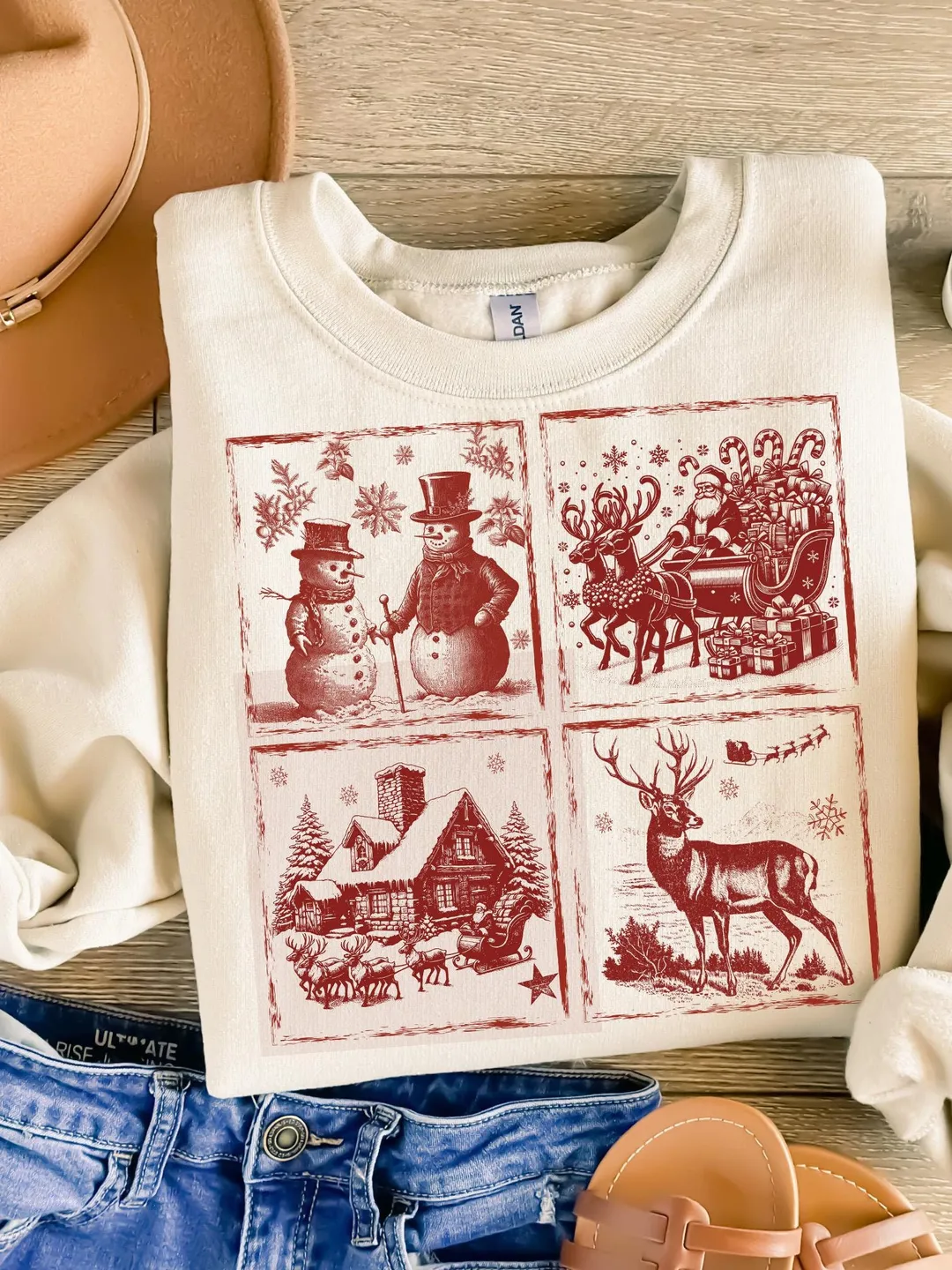 Vintage Retro Christmas PNG Cute Santa Reindeer Snowman Gingerbread Man Cookies Magic Christmas Vintage Christmas Png Trendy Xmas ORIGINAL