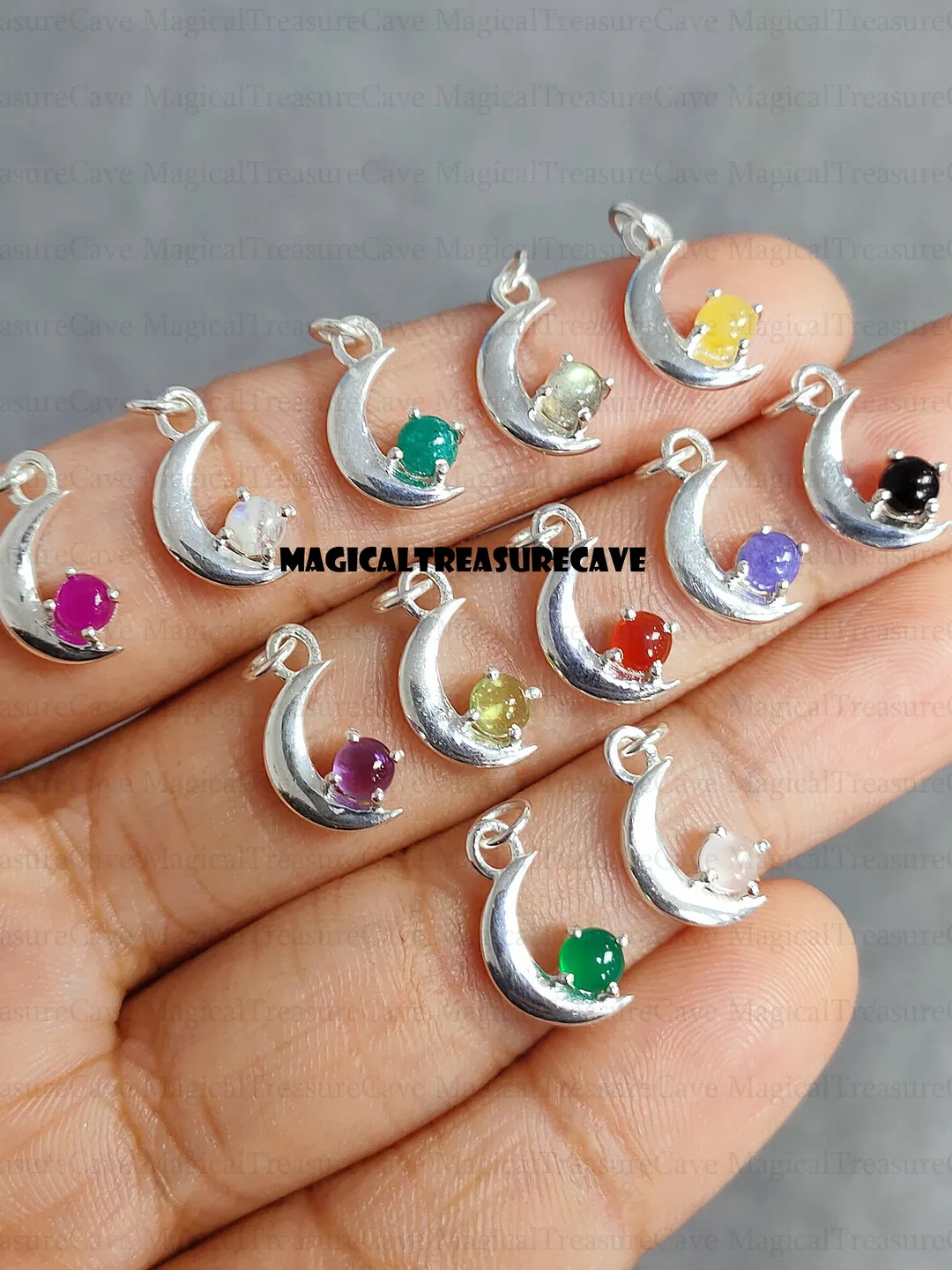Crescent Moon Necklace, 925 Sterling Silver, Natural Gemstone Pendant, Celestial Jewelry, Birthday Gift, For Her, Dainty Jewelry
