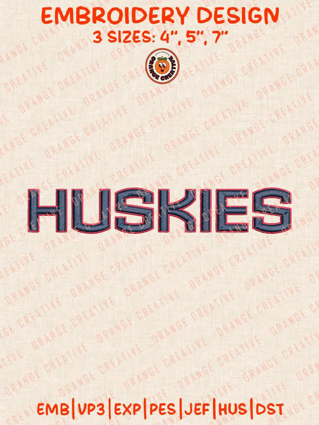 Huskies Text Embroidery Design, NCAA UConn Huskies Team Logo Embroidery Design, Machine Embroidery Design File, 4 Sizes, Custom Size, Digital Download