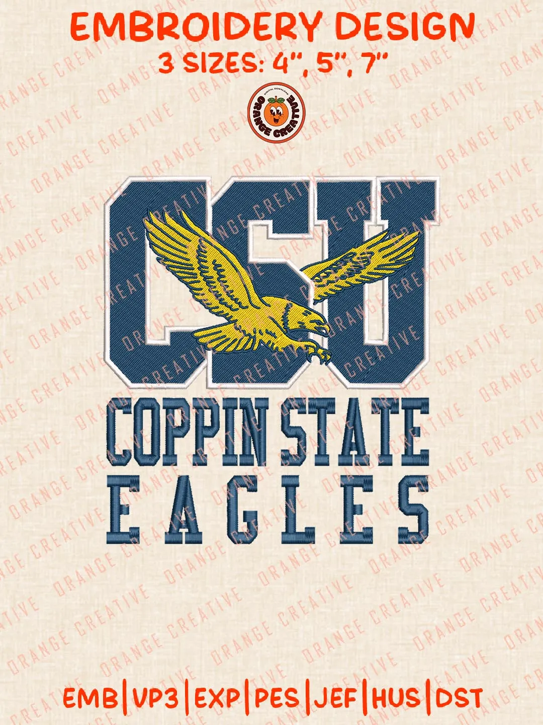 CSU Coppin State Eagles Embroidery Design, NCAA Team Logo Embroidery Design, Machine Embroidery Design File, 4 Sizes, Custom Size, Digital Download