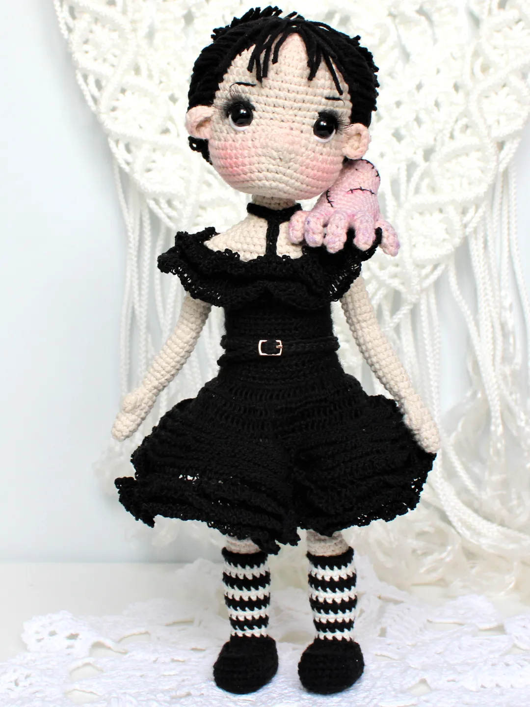 Crochet doll Frame black doll Amigurumi doll crochet pattern Wednesday