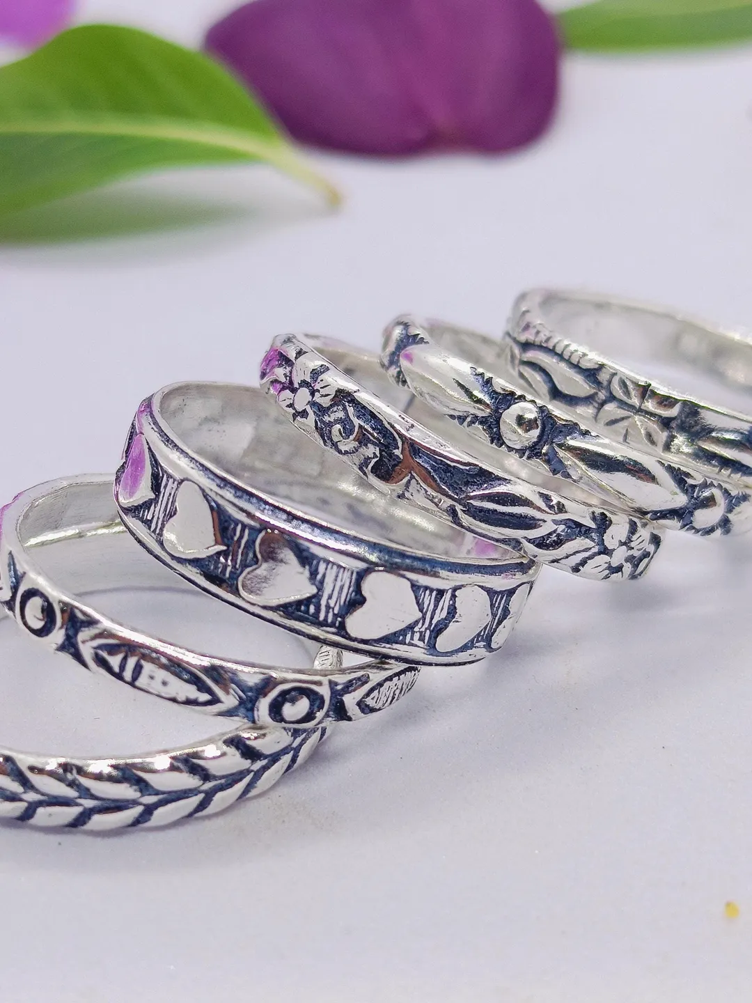 Oxidized Sterling Silver Floral Ring | Boho Flower Band