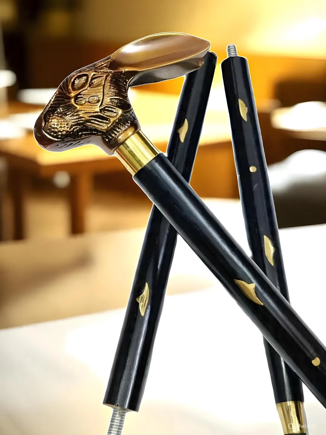 Antique Brass Rabbit Head Walking Cane - Victorian Style Rosewood Stick