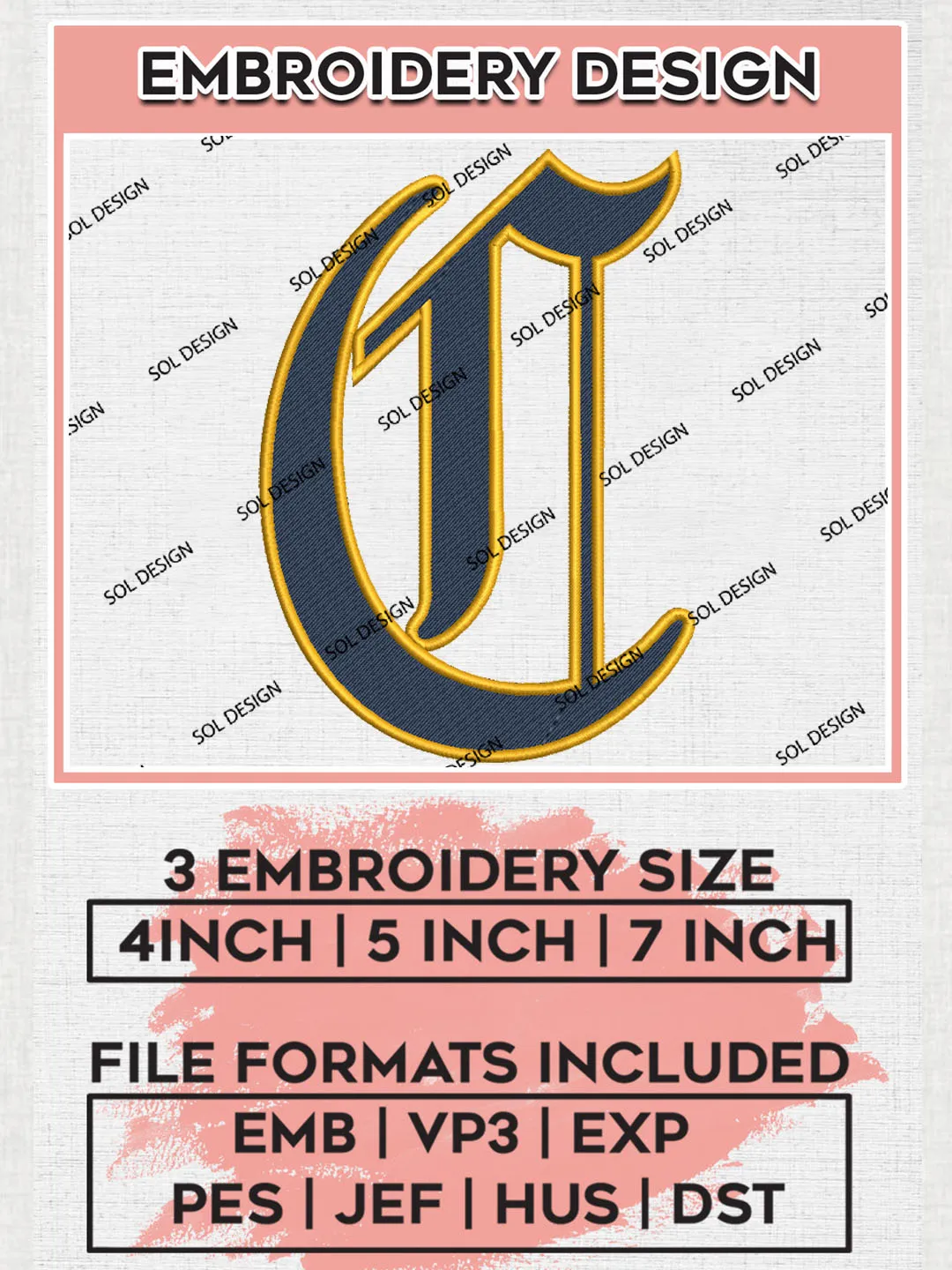 NCAA Canisius Golden Griffins College Team Letter Logo Embroidery Design Files, NCAA Canisius Golden Griffins Machine Embroidery, NCAA Teams, Game Day, 3 sizes, NCAA Machine embroidery designs, Digital Download
