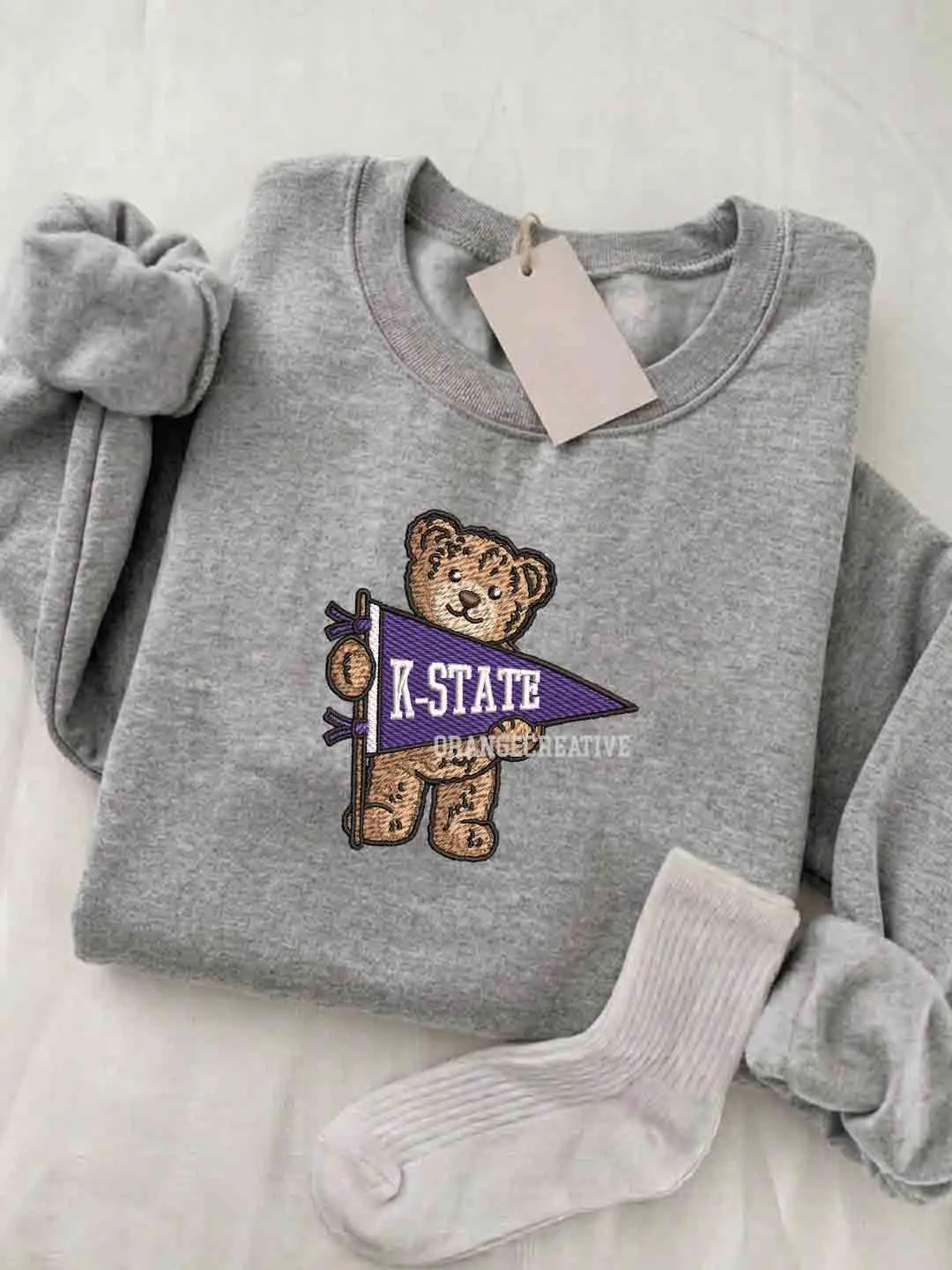 Kansas State Wildcats Embroidered Sweatshirt, College Embroidered Crewneck, NCAA Kansas State Team Embroidered Shirt, Teddy Bear Sweatshirt, Gift for Collegue