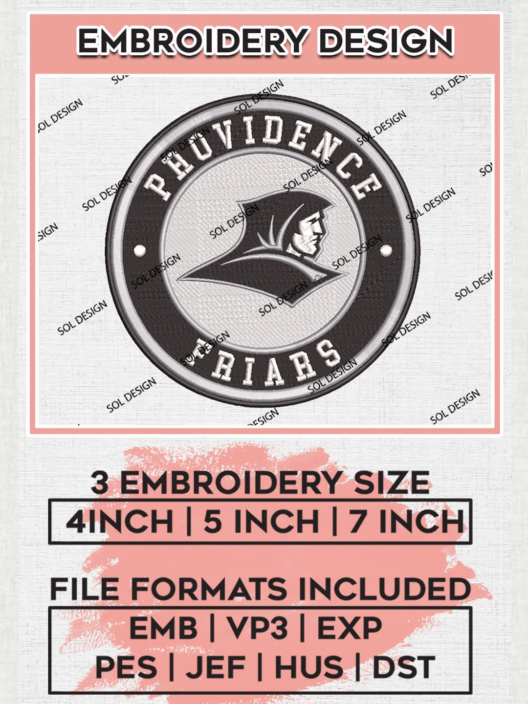 NCAA Providence Friars Round Logo Embroidery, NCAA Providence Friars Logo Embroidery files, NCAA Teams, Machine embroidery designs, Digital Download