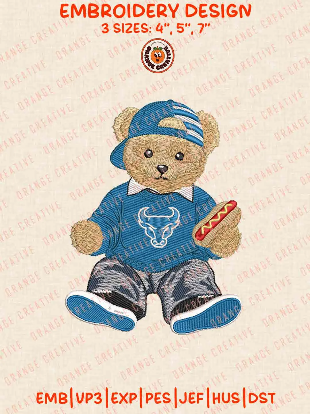 Cute Teddy Bear Buffalo Bulls Logo Embroidery Files, NCAA Team Embroidery Design, Machine Embroidery Design File, 4 Sizes, Custom Size, Digital Download