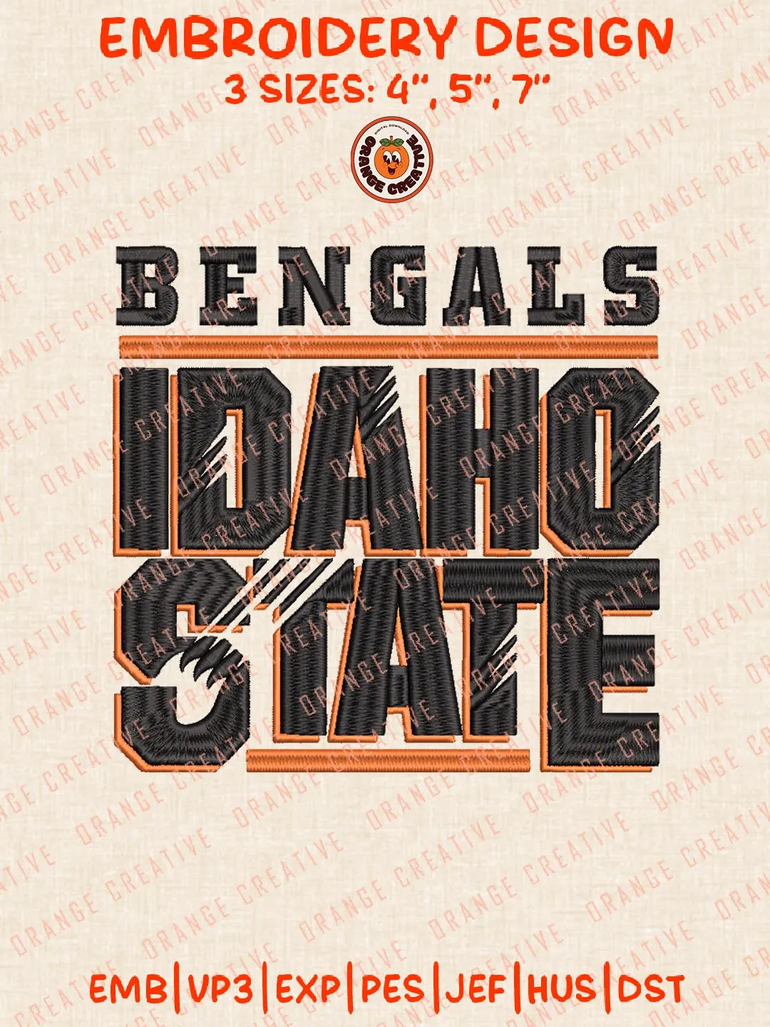 NCAA Idaho State Bengals Text Embroidery Design, NCAA Team Logo Embroidery Design, Machine Embroidery Design File, 4 Sizes, Custom Size, Digital Download