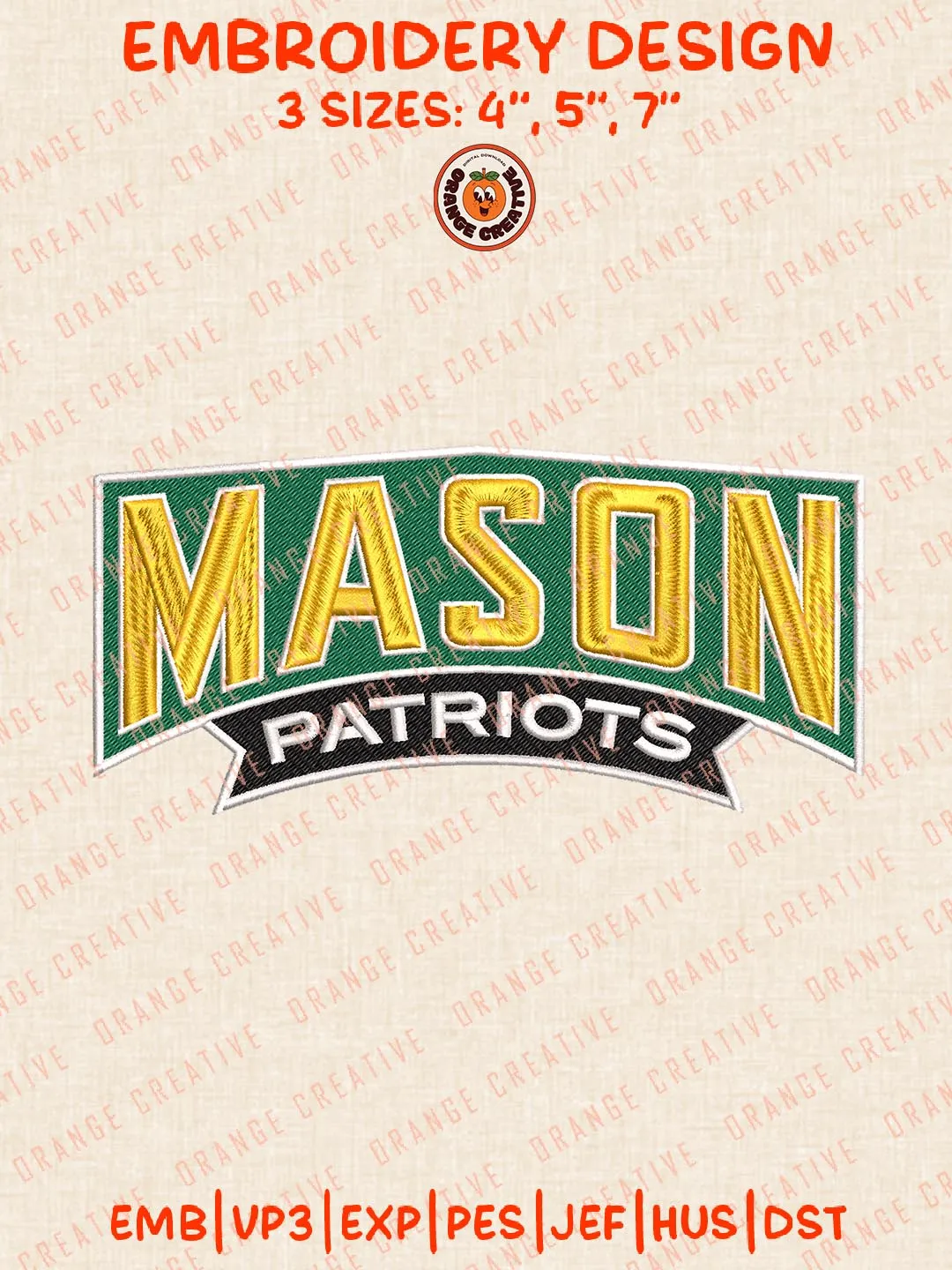 Mason Patriots Text Logo Embroidery Design Files, NCAA Logos Embroidery Designs, NCAA George Mason Patriots Machine Embroidery Files, 3 Sizes, Custom Sizes, Instant Download