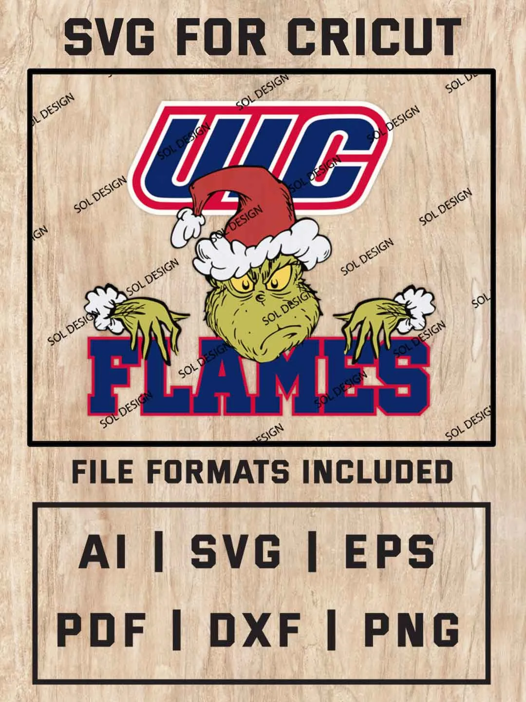 Grinch UIC Flames SVG, NCAA SVG Design, NCAA UIC Flames SVG, NCAA Flames Cricut, Christmas Svg, Grinch svg, Digital Download