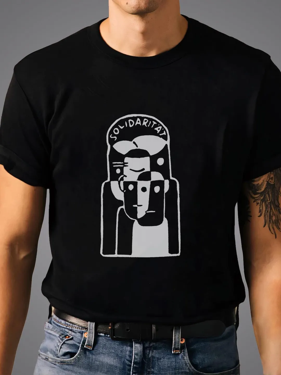 Solidarity T-shirt Abstract Line Art Faces - Solidarität German