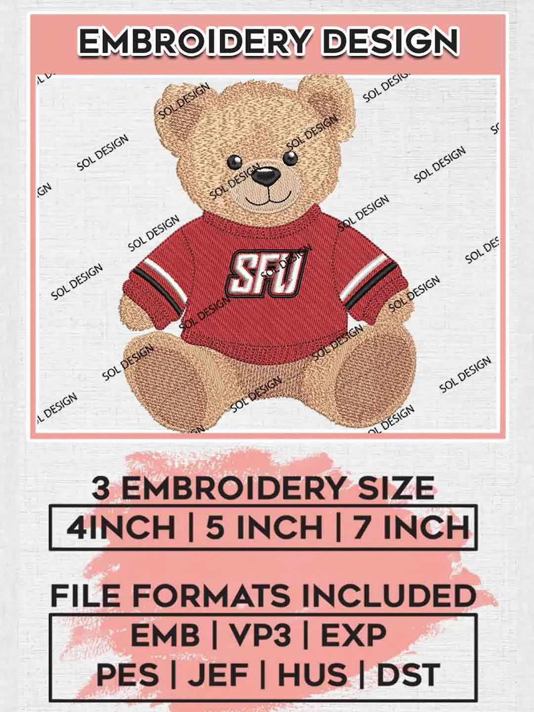 Saint Francis Teddy Bear Embroidery Designs, Football Logo Embroidery files, Sport Machine embroidery designs, Instant Download