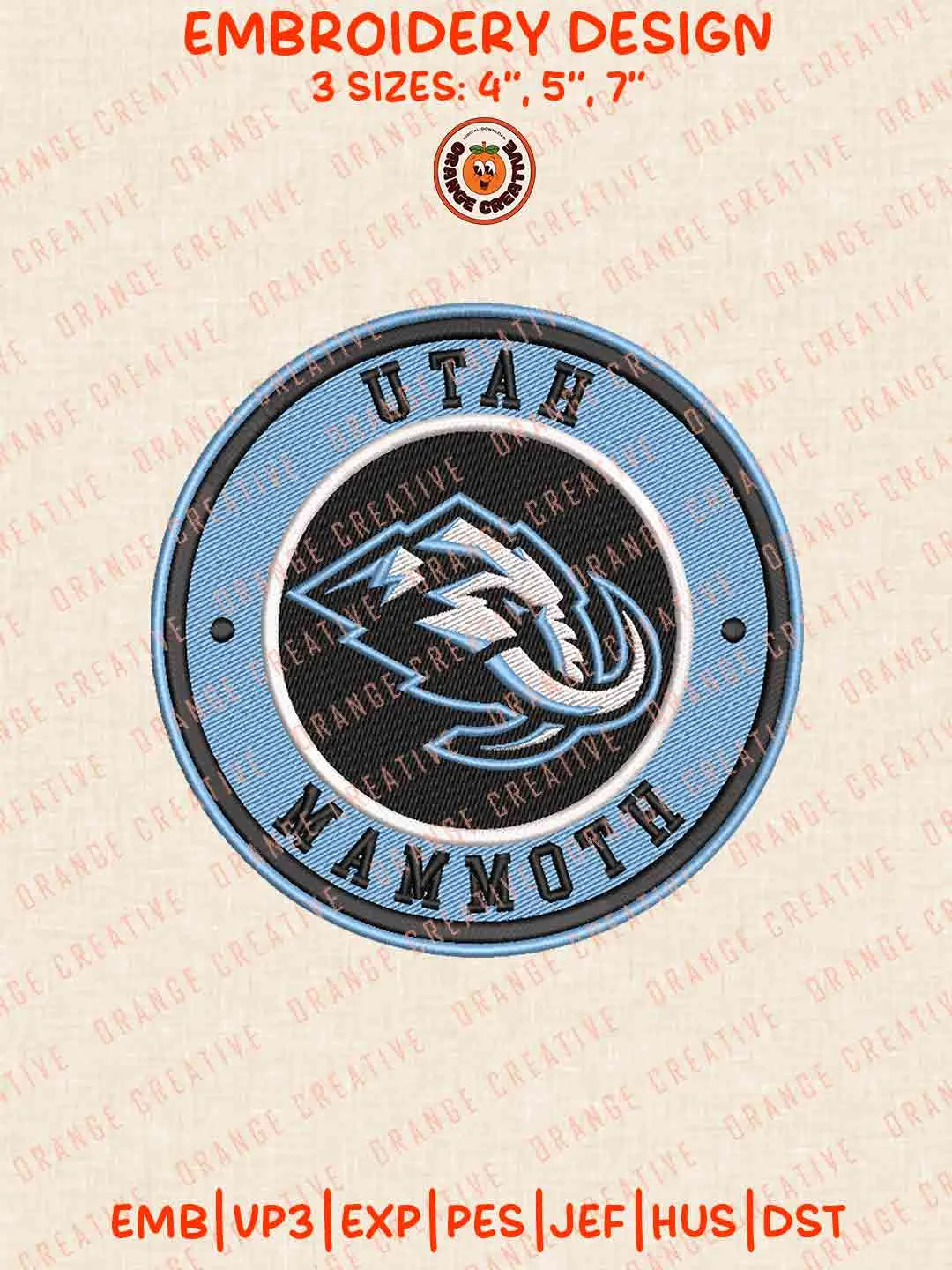 NHL Utah Mammoth Team Round Embroidery Files, Cute Sport Teddy Bear Embroidery Designs, NHL Hockey Team, Utah Mammoths Designs, Digital Download