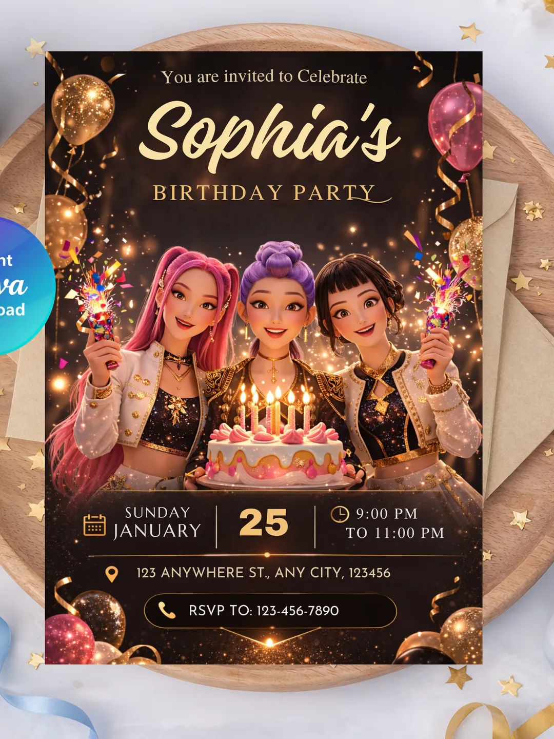 K-Pop Birthday Invitation Template | Kpop Party Invite | Editable