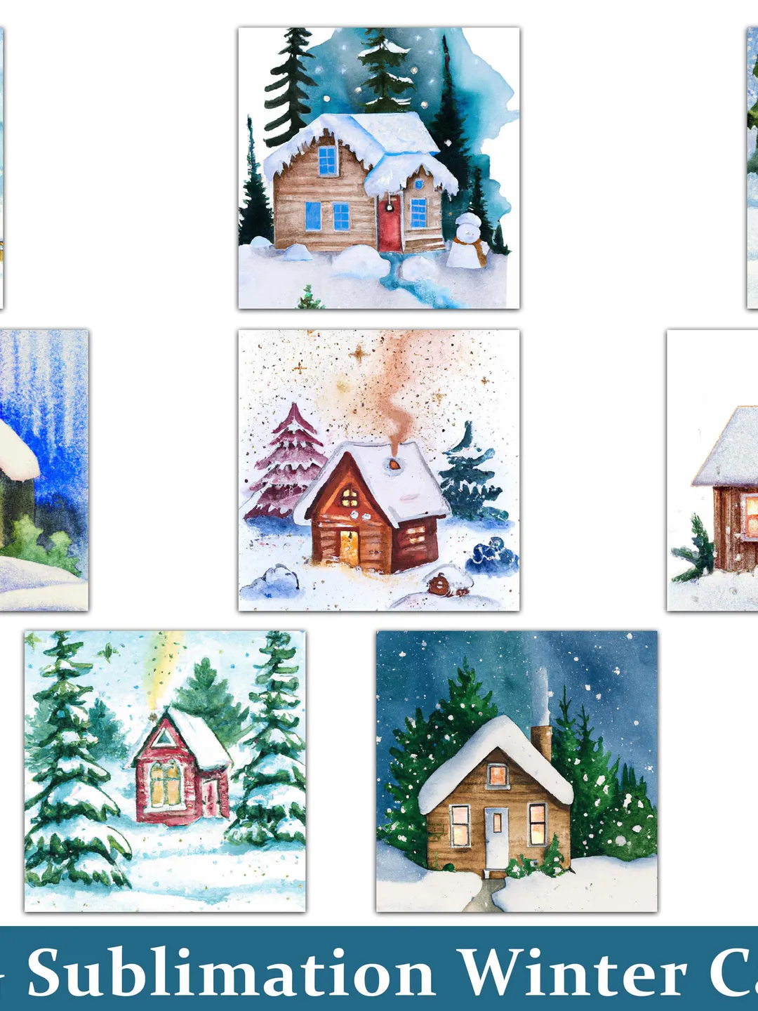 Painted Winter Cabin Scenes PNG | Rustic Winter Landscape Clipart | Snowy Cabin Art | Holiday Sublimation Designs trendy png