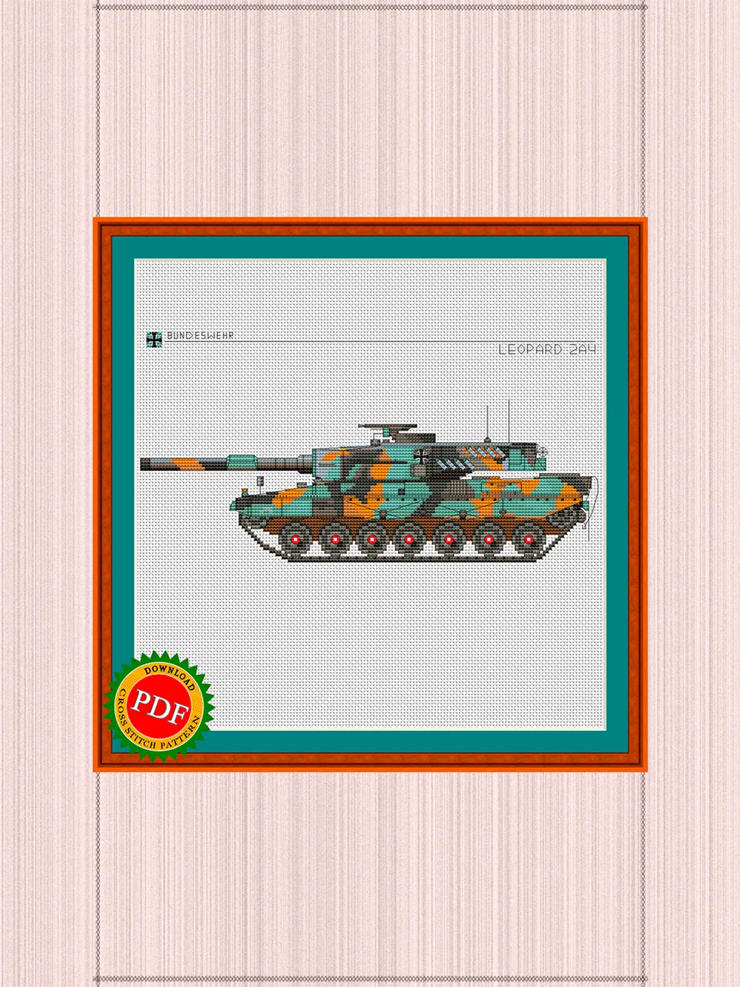 Leopard 2 Tank Cross Stitch Pattern | German Leopard 2 Main Battle Tank Chart | Leopard 2 Embroidery Design