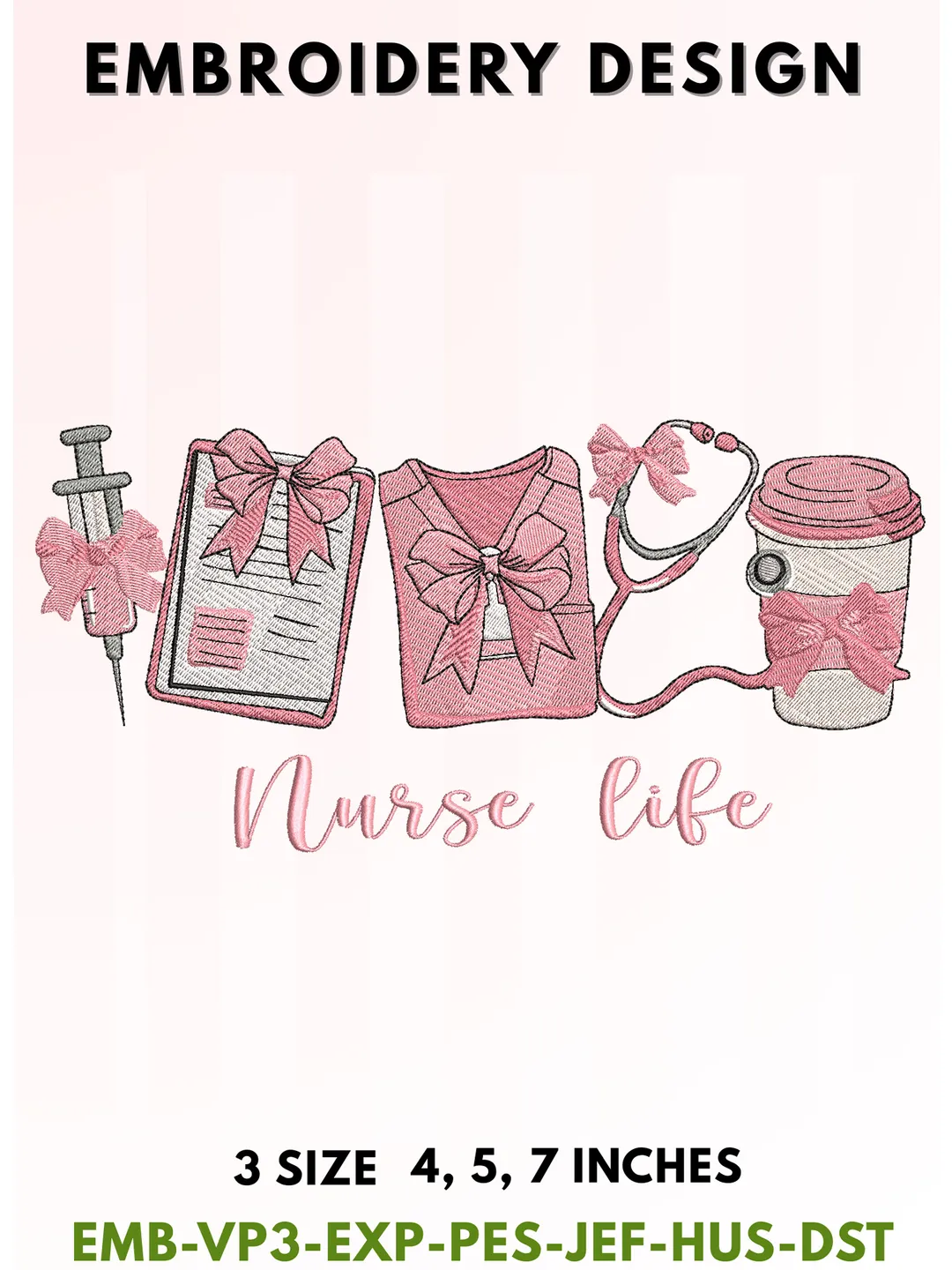 Nurse Life Embroidery Design, Nurse Bundle Machine Embroidery File