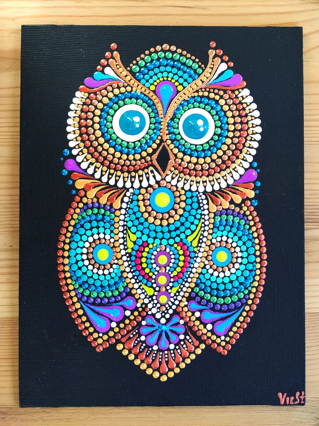 Owl Dot Painting Acrylic Original Art