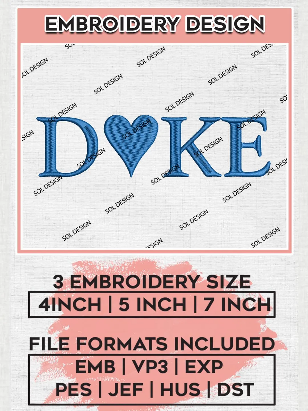 NCAA Duke Team Heart Logo Embroidery Design Files, NCAA Duke Blue Devils Machine Embroidery, NCAA Teams, 3 sizes, NCAA Machine embroidery designs, Digital Download