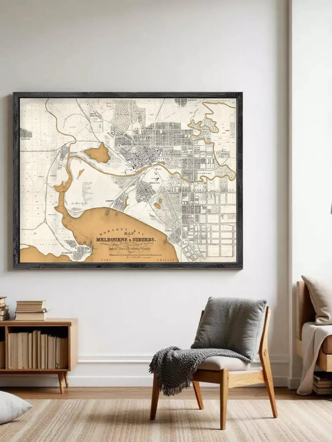 Melbourne Australia Vintage Map Print | 1851 Hobson's Bay Suburbs Wall Art