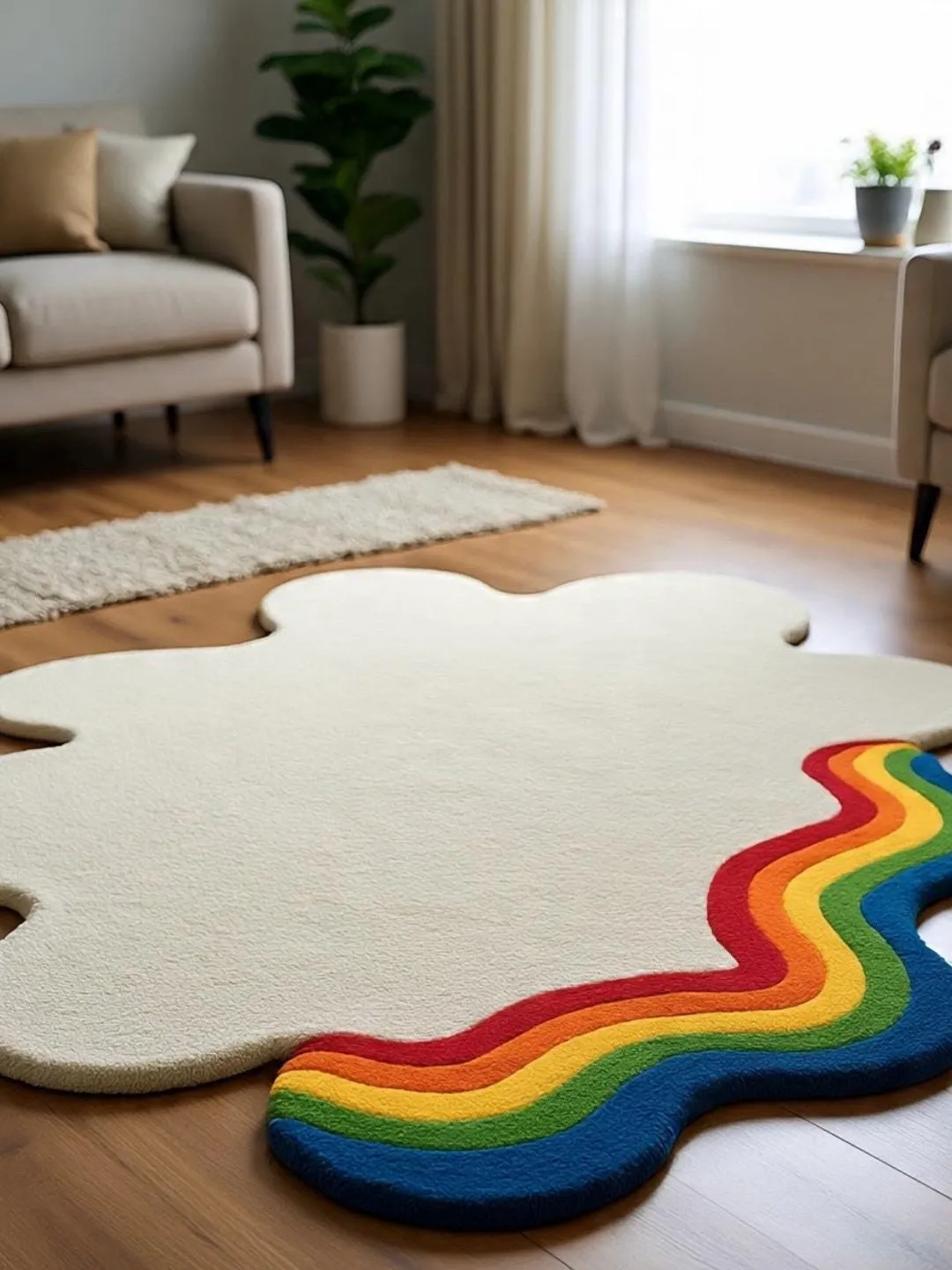 Puddle Rug Shape Handmade Tufted Irregular Puddle Area Rug | Retro Rainbow Splatter