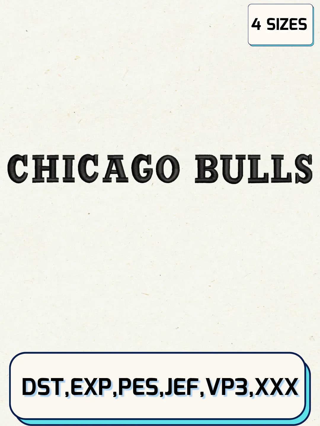 Chicago Bulls Wordmark Logo Embroidery Design Files,NBA Logos Embroidery Designs,Machine Embroidery Files,4 Sizes