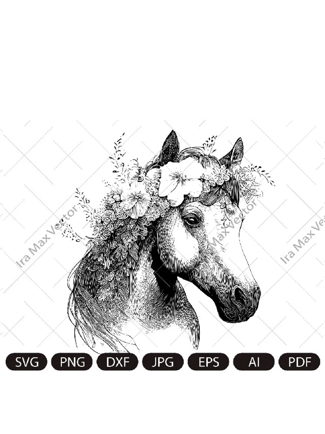 Horse SVG file, Horse with Flower Crown SVG, Horse face , Animal Face ...