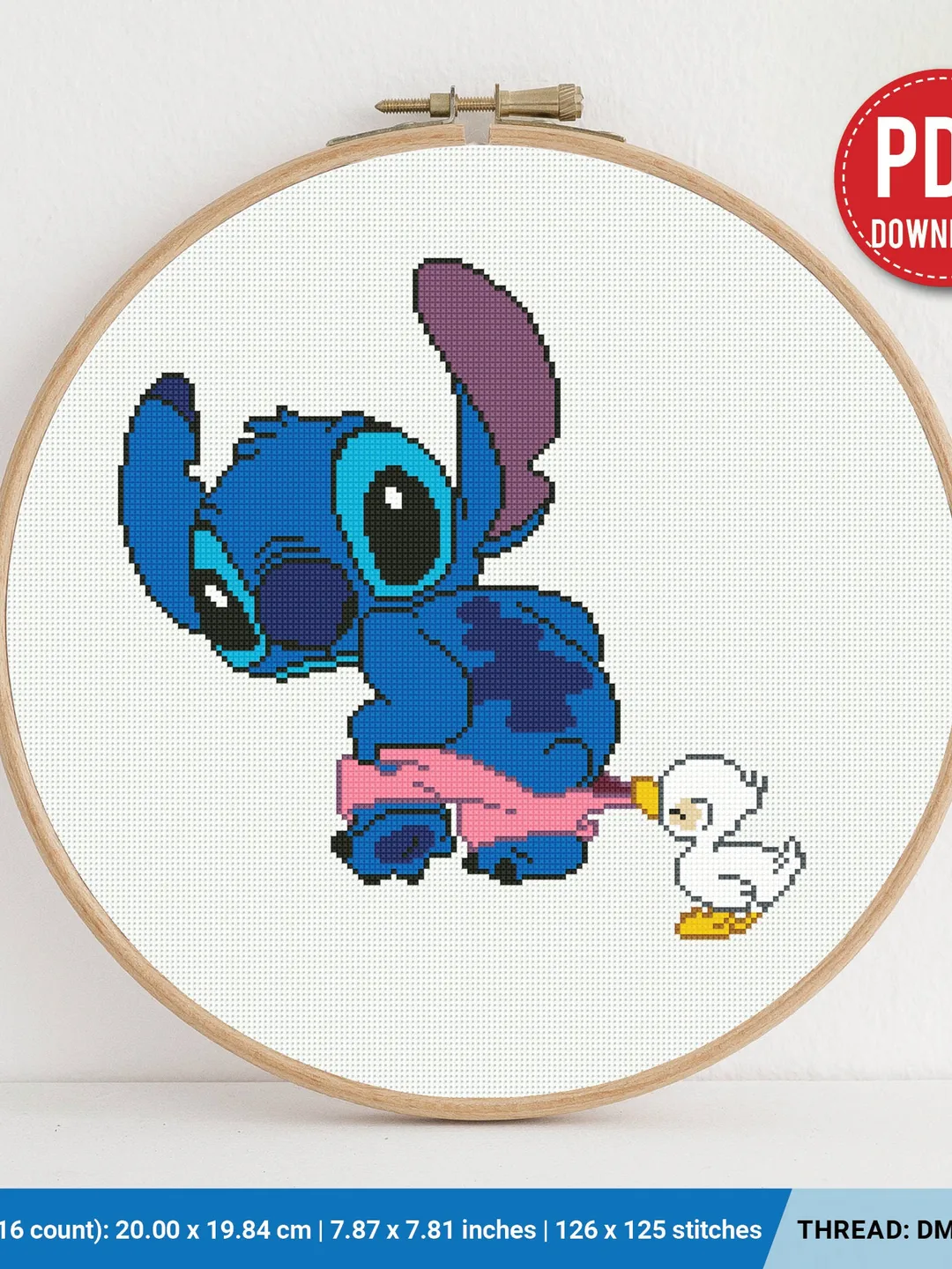 Lilo and Stitch, Duck cross stitch pattern, baby, Love Hawaii, nursery decor, counted, chart, gift DIY, embroidery, instant PDF