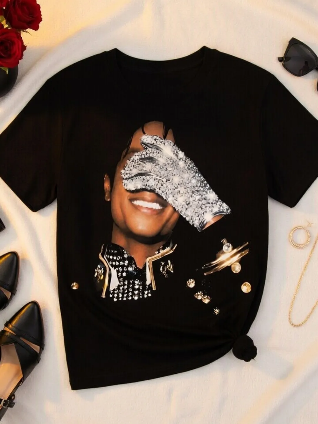 Michael Jackson King of Pop PNG, Black T-Shirt (Instant Download)