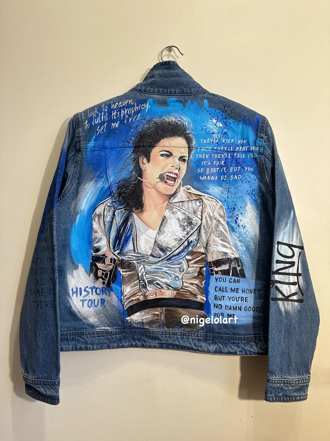 Michael Jackson Painted denim jacket Custom jacket Portrait from photo Personalized order Blue denim jacket shirt