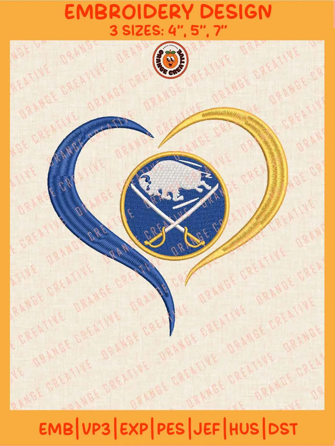 NHL Buffalo Sabres Team Heart Logo Embroidery Files, Buffalo Sabres Hockey Team Embroidery Designs, NHL Sabres Machine Embroidery Files, NHL Hockey Team Machine Embroidery, Digital Download
