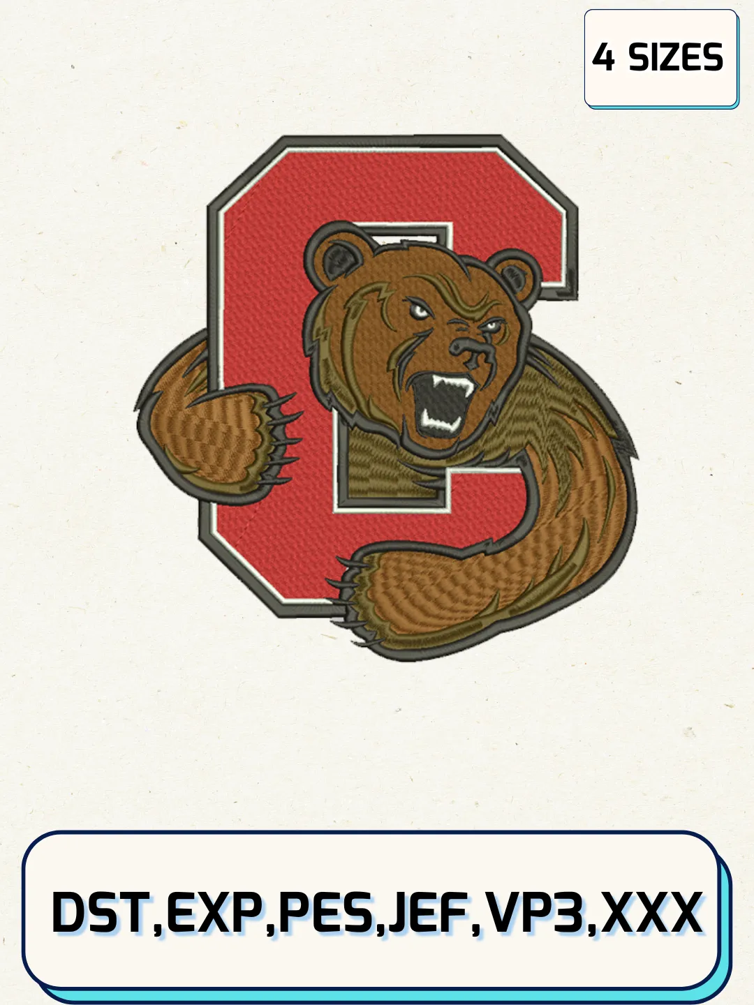 Cornell Big Red Logos Embroidery Design Files, NCAA Logos Embroidery Designs, Machine Embroidery Files, 4 Sizes