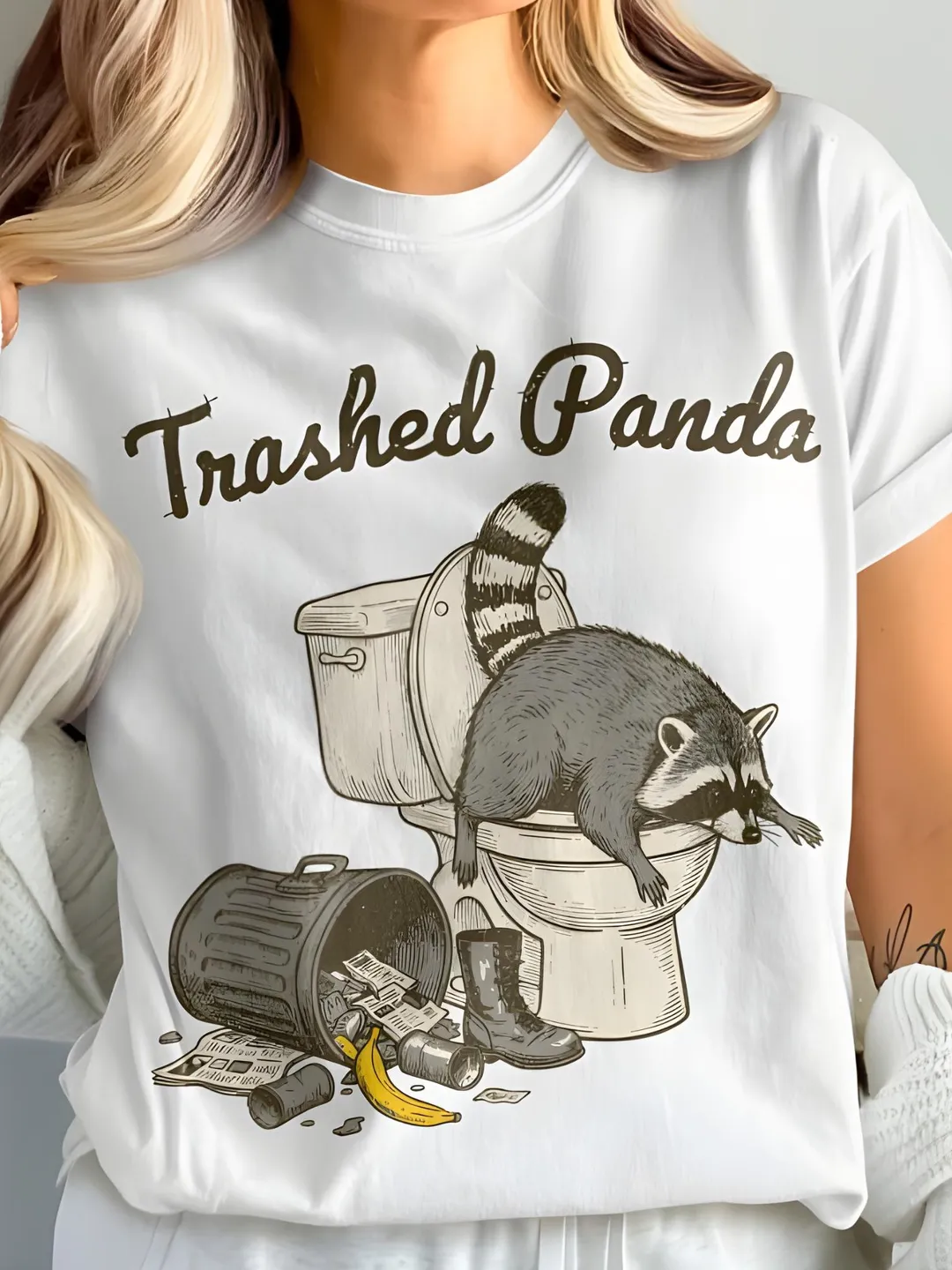 Trashed Panda Raccoon Illustration PNG SVG, Funny Trash Panda Wall Art ...