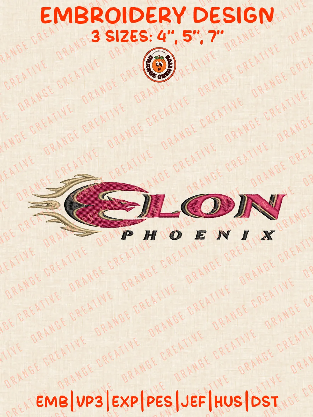 Elon Phoenix Wordmark Logo Embroidery Files, Elon Phoenix Team Embroidery Designs, Football Team Machine Embroidery Files, NCAA Elon Machine Embroidery, Digital Download