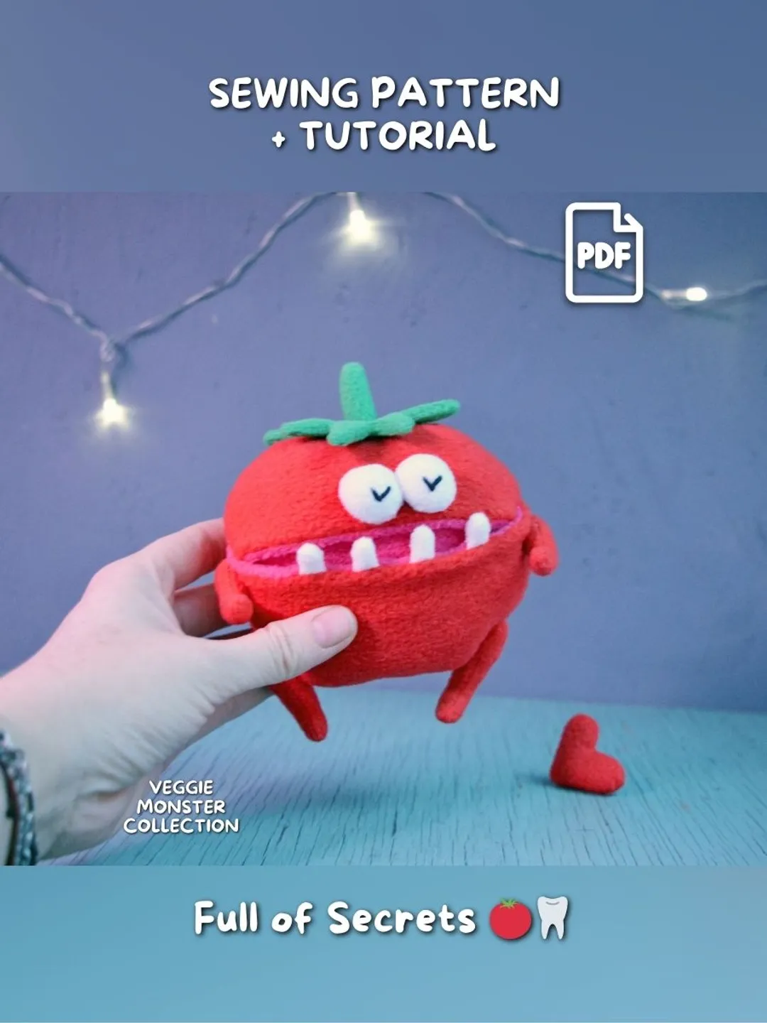 Zygocactus Monster Plush Sewing Pattern with Secret Mouth Pocket PDF