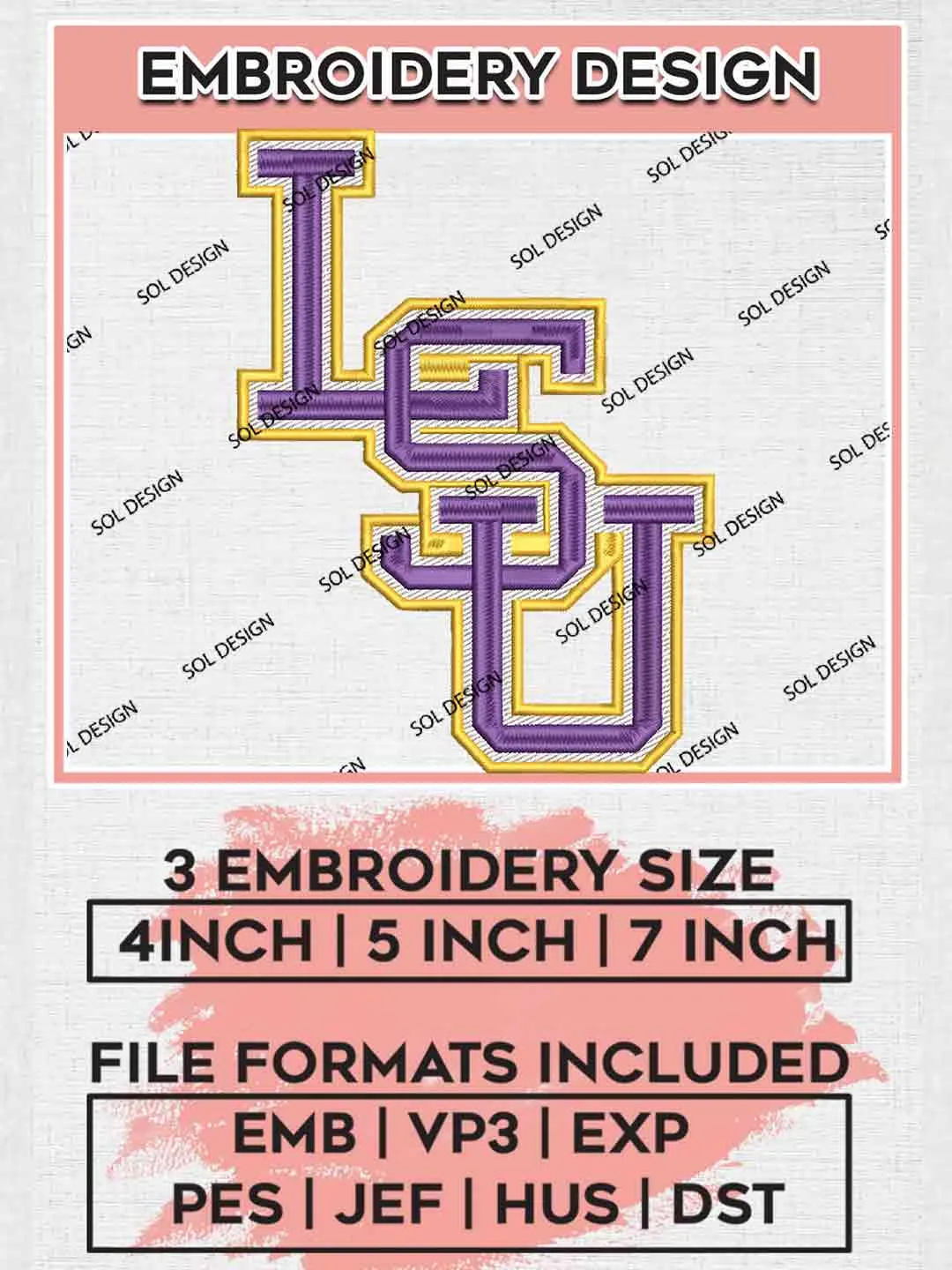 LSU Embroidery Design, Football Embroidery files, Sport Machine embroidery files, 3 sizes, Instant Download