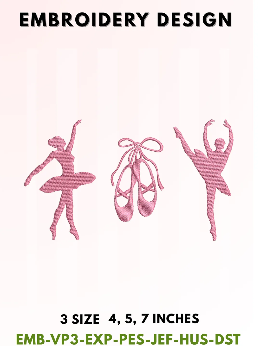 Ballerina Trio Embroidery, Elegant Dancing Girl Line Art