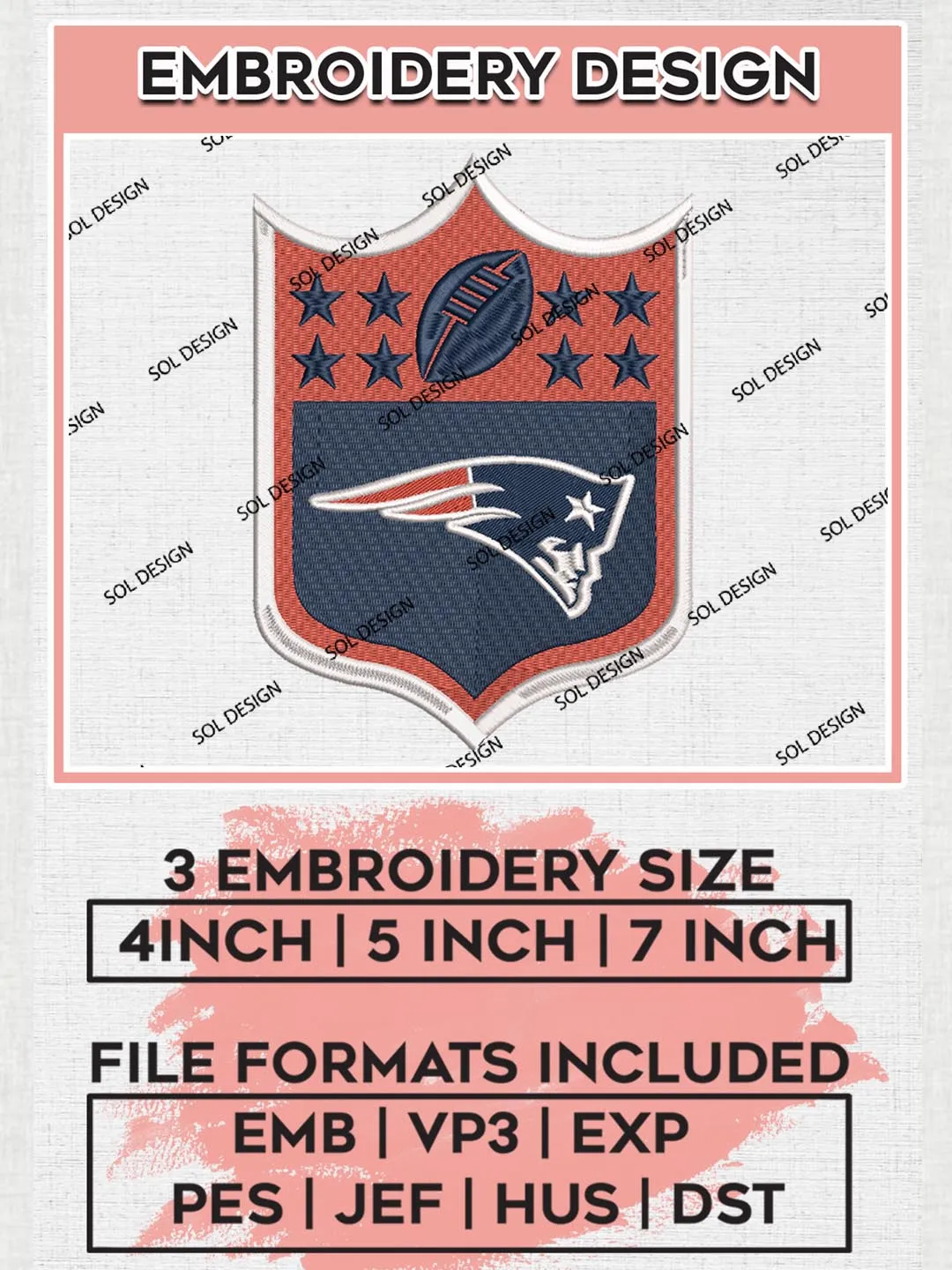 NFL New England Patriots Logo Embroidery Designs, NFL Patriots, NFL Logo Embroidery Files, NFL New England Patriots Machine Embroidery Design, Digital Download